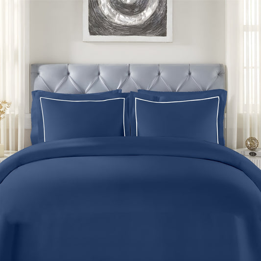 Customizable 250 TC Dyed Sateen Elegance Fitted Bedsheet - Med Blue