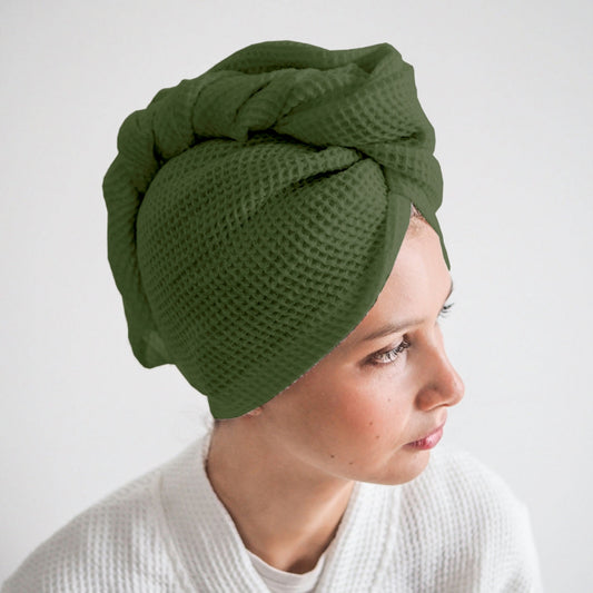 Pure Cotton Waffle Hair Wrap Towel - Sage Green