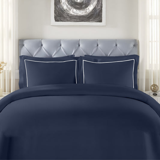 Customizable 250 TC Dyed Sateen Elegance Fitted Bedsheet - Navy Blue