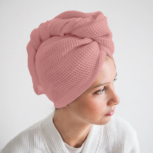 Pure Cotton Waffle Hair Wrap Towel - Peach