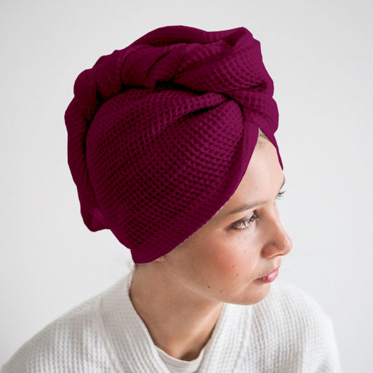Pure Cotton Waffle Hair Wrap Towel - Wine