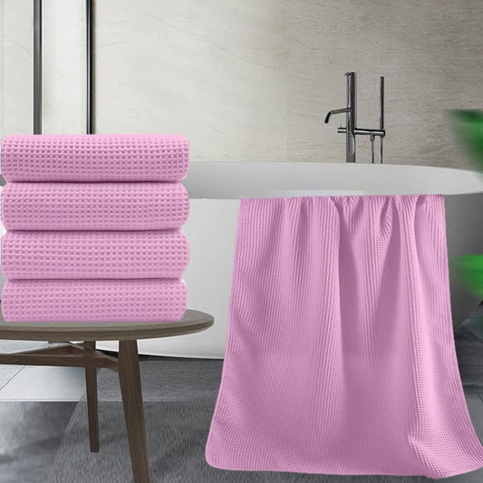 Pure Cotton Waffle Bath Towel - Pink
