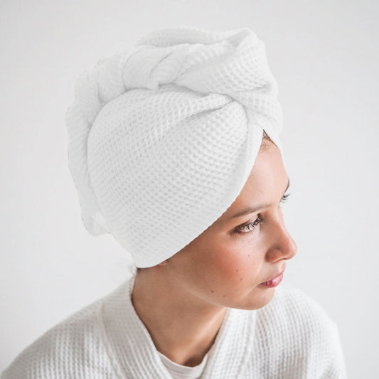 Pure Cotton Waffle Hair Wrap Towel - White