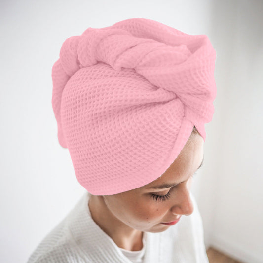 Pure Cotton Waffle Hair Wrap Towel - Pink