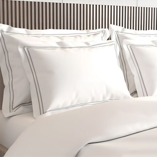Customizable Pure Cotton 500 TC Premium Pillow Cover Set - White-Silver