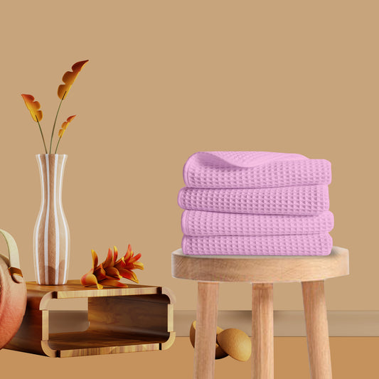 Pure Cotton Waffle Hand Towels - Pink