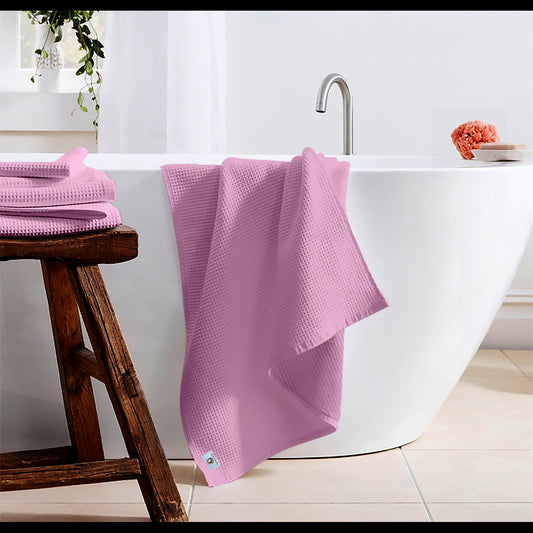 Pure Cotton Waffle Bath Towel - Pink