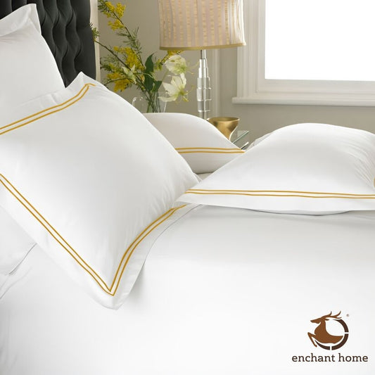 Customizable Pure Cotton 500 TC Premium Pillow Cover Set - White-Golden