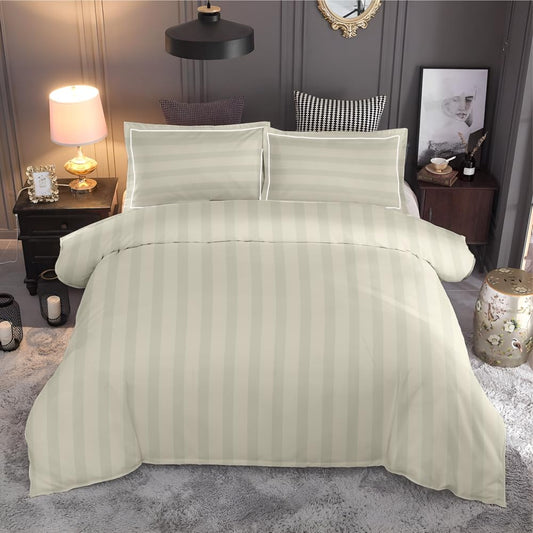 Customizable Cotton Dyed Elysian Satin Stripes Fitted Bedsheet- Pearl