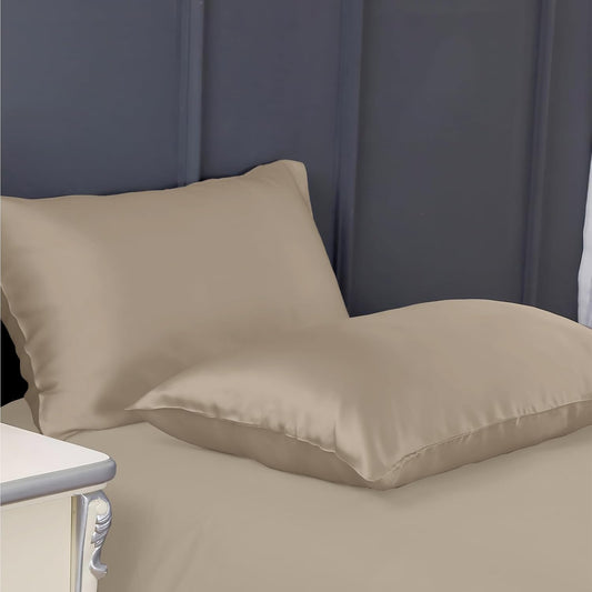 300 TC Art Silk Satin Pillow Cover Set - Beige