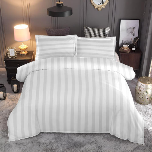 Customizable Cotton Dyed Elysian Satin Stripes Fitted Bedsheet- WHITE