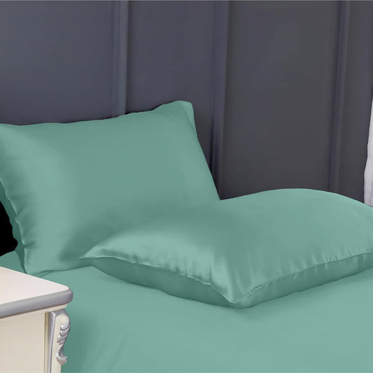 300 TC Art Silk Satin Pillow Cover Set - Aqua Blue