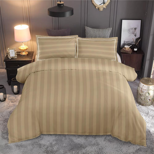 Customizable Cotton Dyed Elysian Satin Stripes Fitted Bedsheet- Mocha