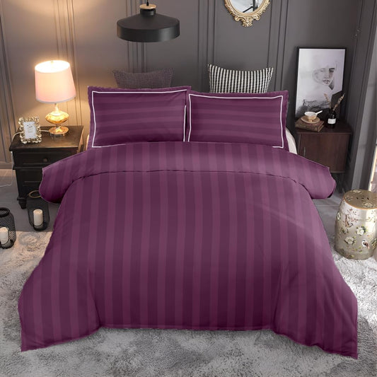 Customizable Cotton Dyed Elysian Satin Stripes Fitted Bedsheet- Plum