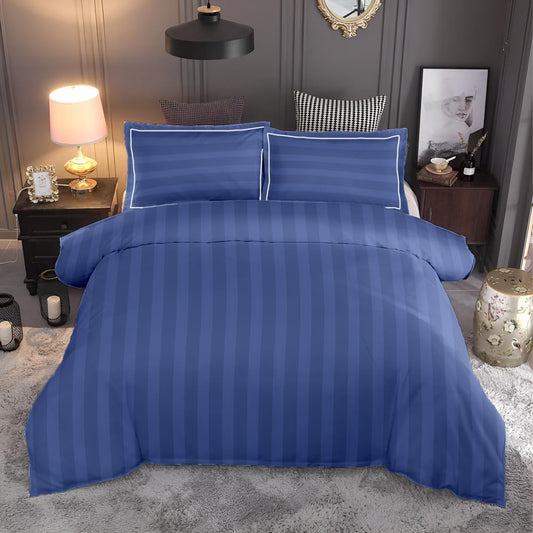 Customizable Cotton Dyed Elysian Satin Stripes Fitted Bedsheet- Blue