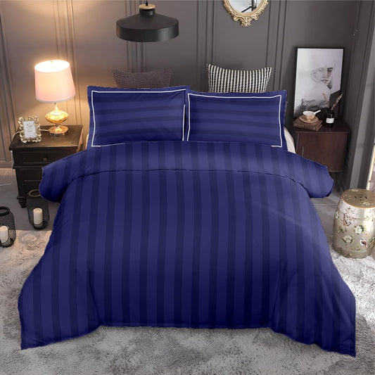 Customizable Cotton Dyed Elysian Satin Stripes Fitted Bedsheet- Nevy Blue