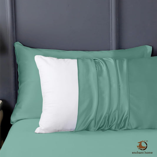 300 TC Art Silk Satin Pillow Cover Set - Aqua Blue