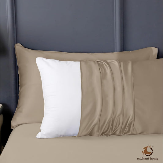 300 TC Art Silk Satin Pillow Cover Set - Beige