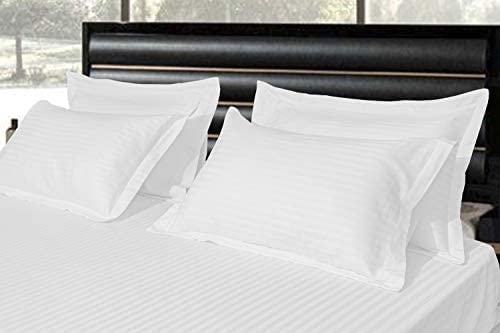 Pure Cotton Pillow Covers with Satin Stripe - White