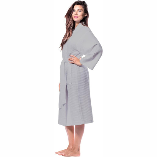 Pure Cotton Unisex Waffle Bath Robe - Grey
