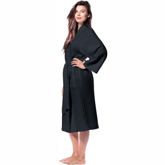 Pure Cotton Unisex Waffle Bath Robe - Charcoal