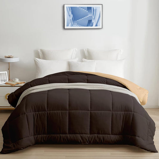 200 GSM Microfiber AC Double Comforter - Beige and Coffee