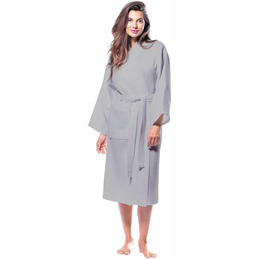 Pure Cotton Unisex Waffle Bath Robe - Grey