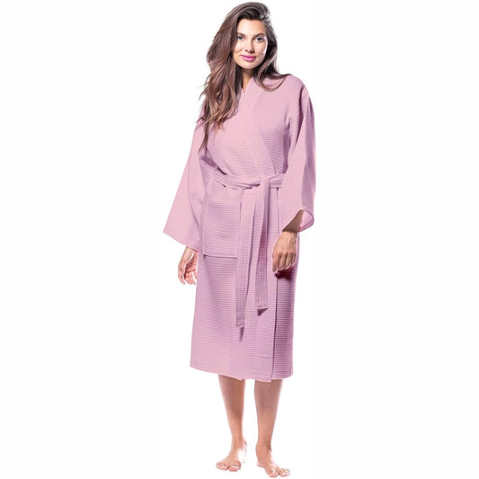 Pure Cotton Unisex Waffle Bath Robe - Pink