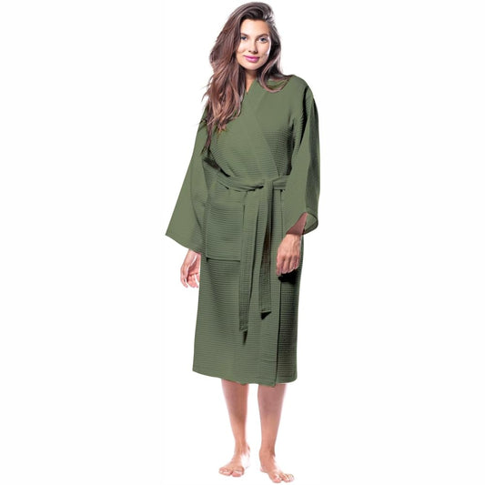 Pure Cotton Unisex Waffle Bath Robe - Sage Green