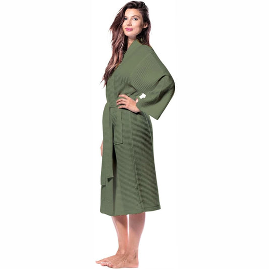 Pure Cotton Unisex Waffle Bath Robe - Sage Green
