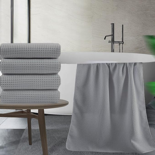 Pure Cotton Waffle Bath Towel - Silver