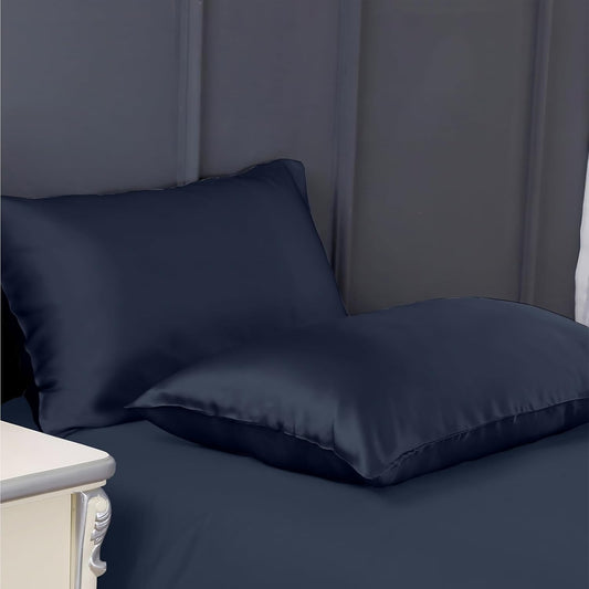 300 TC Art Silk Satin Pillow Cover Set - Navy Blue