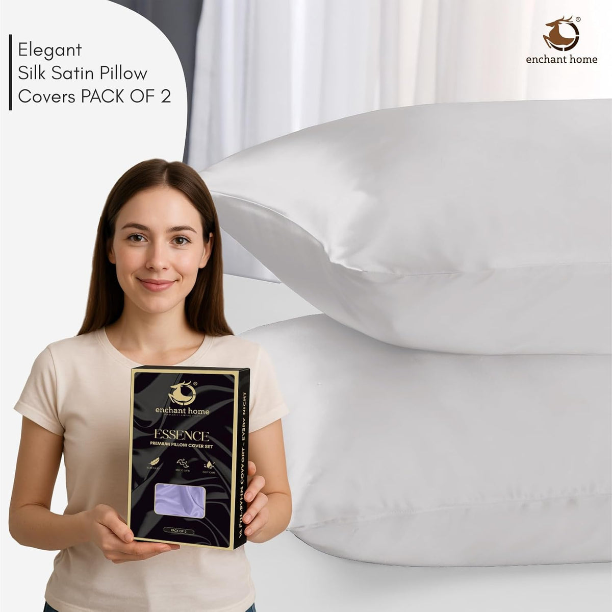 300 TC Art Silk Satin Pillow Cover Set - Pearl White