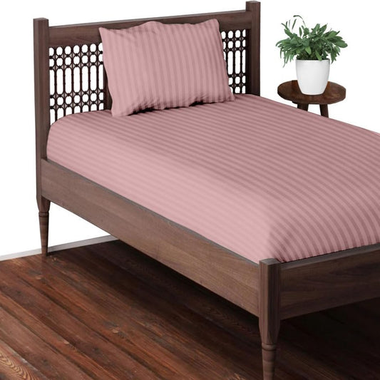 Satin Striped Single Bedsheet - Light Sandstone
