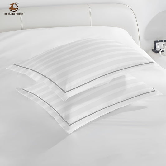 Pure Cotton 300 TC Striped Pillow Cover Set - White