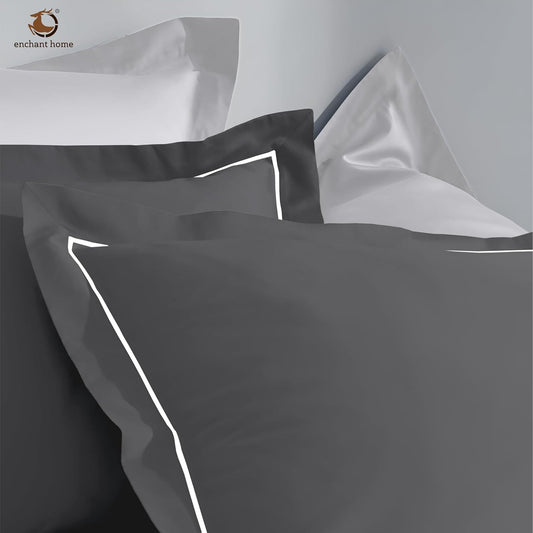 Pure Cotton 300 TC Solid Pillow Cover Set - Dark Grey