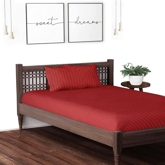 Satin Striped Single Bedsheet - Maroon