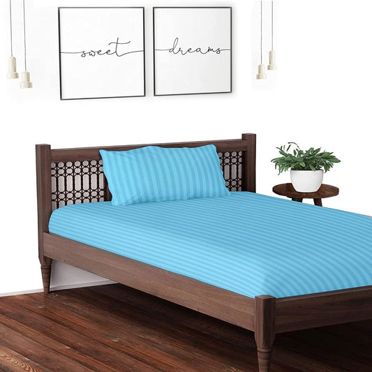Satin Striped Single Bedsheet - Sky Blue