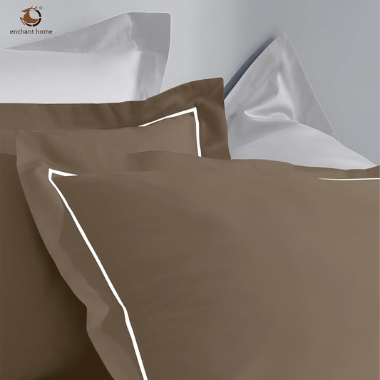Pure Cotton 300 TC Solid Pillow Cover Set - Khaki