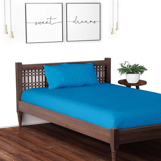 Satin Striped Single Bedsheet - Sea Green