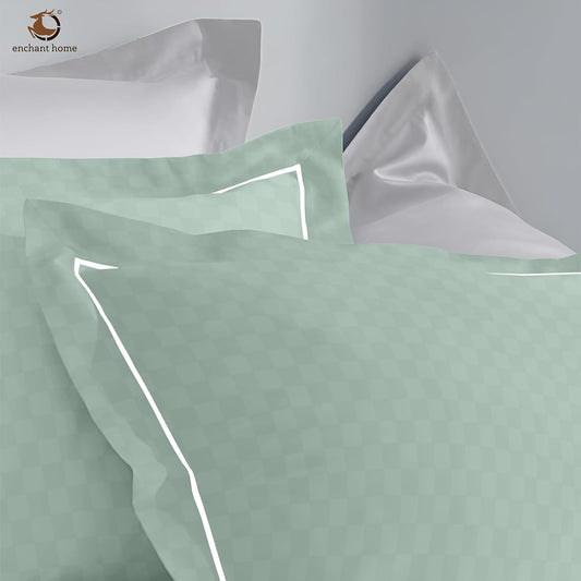 Pure Cotton 300 TC Checkered Pillow Cover Set - Olive
