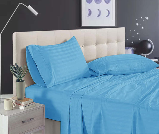 Customizable Pure Cotton Pillow Covers with Satin Stripe - Sky Blue