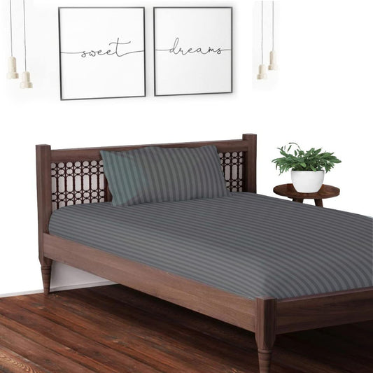 Satin Striped Single Bedsheet - Dark Grey