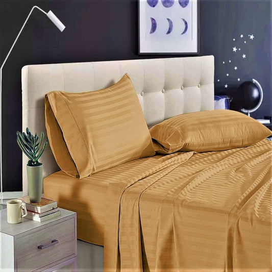 Pure Cotton Satin Stripe King Bedsheet - Khaki