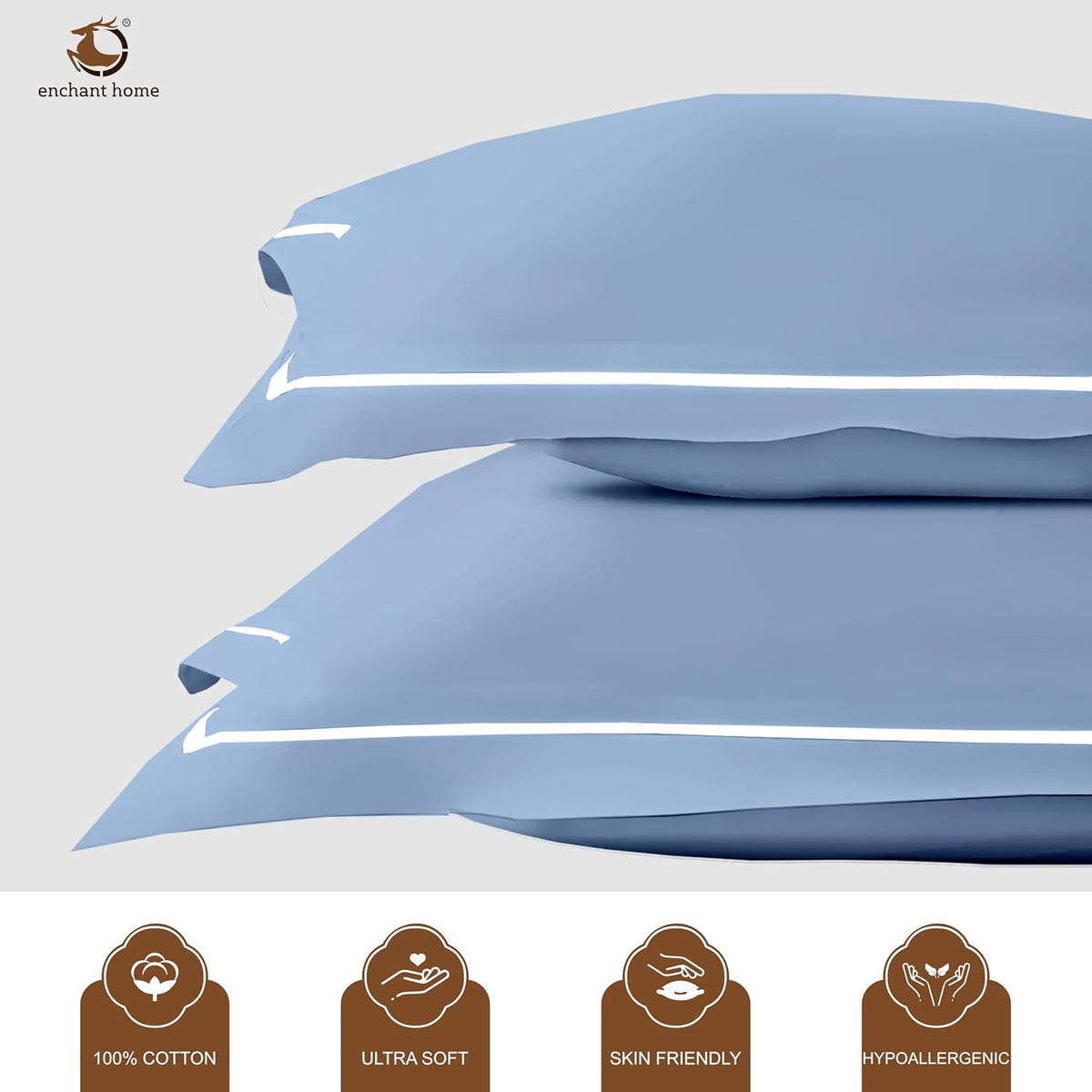 Pure Cotton 300 TC Solid Pillow Cover Set - Mediteranean Blue