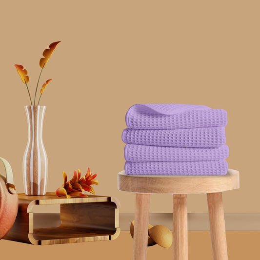 Pure Cotton Waffle Hand Towels - Lavender