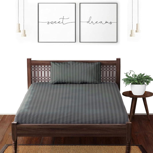 Satin Striped Single Bedsheet - Dark Grey