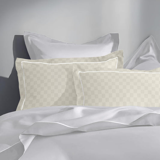 Pure Cotton 300 TC Checkered Pillow Cover Set - Ivory