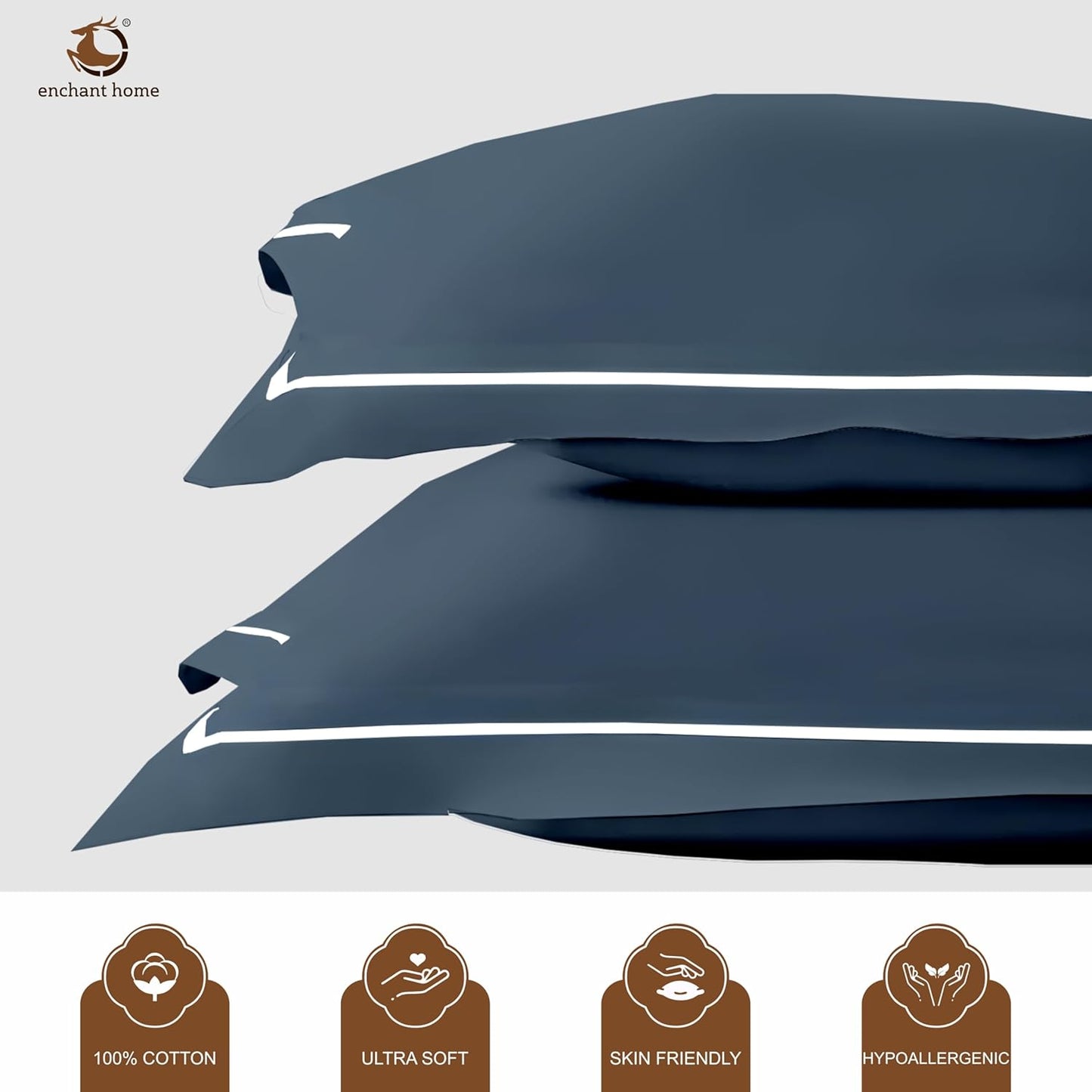 Pure Cotton 300 TC Solid Pillow Cover Set - Navy Blue