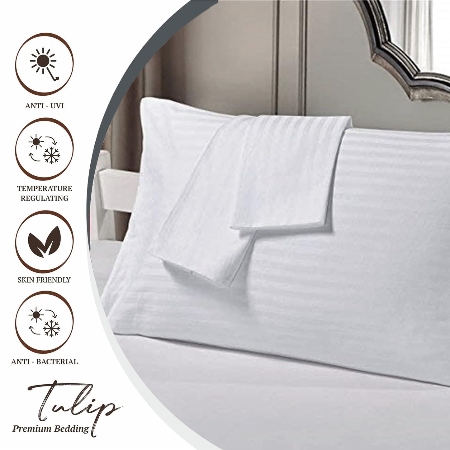 210 TC Pure Cotton Bag Type Satin Stripe Pillow Covers - White